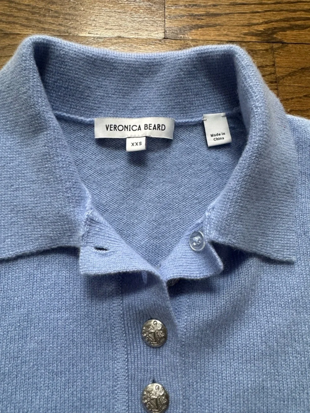 Veronica Beard 100% Cashmere Blue Short Sleeve Polo Sweater XXS